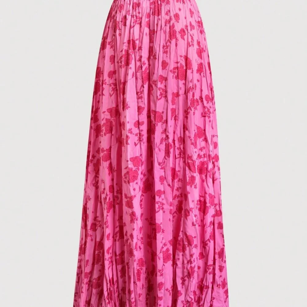 Rose Pink Boho Women's Plus Size Ditsy Floral Pleated Skirt